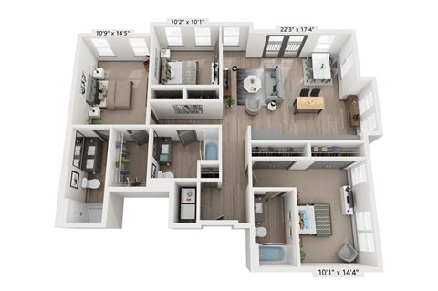3 bedroom 2 bathroom Floor plan B at WOODBURN EXCHANGE, Cincinnati, OH, 45206